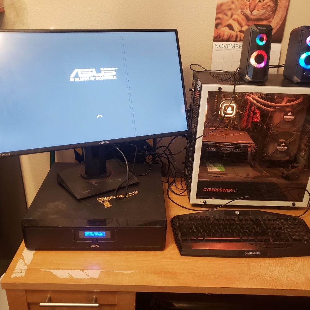Cyberpower pc keyboard and mouse. Apc power bank speakers and asus monitor